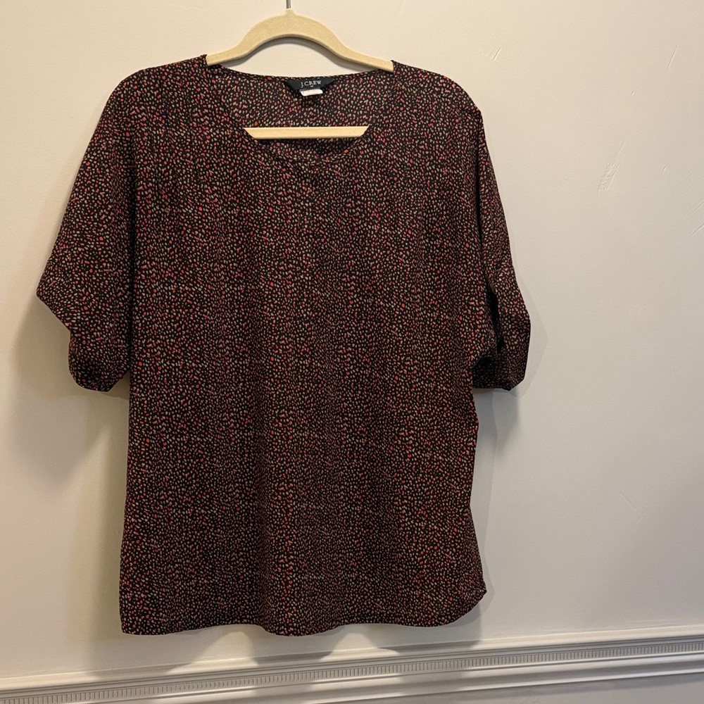 J. Crew Black and Red Patterned Blouse